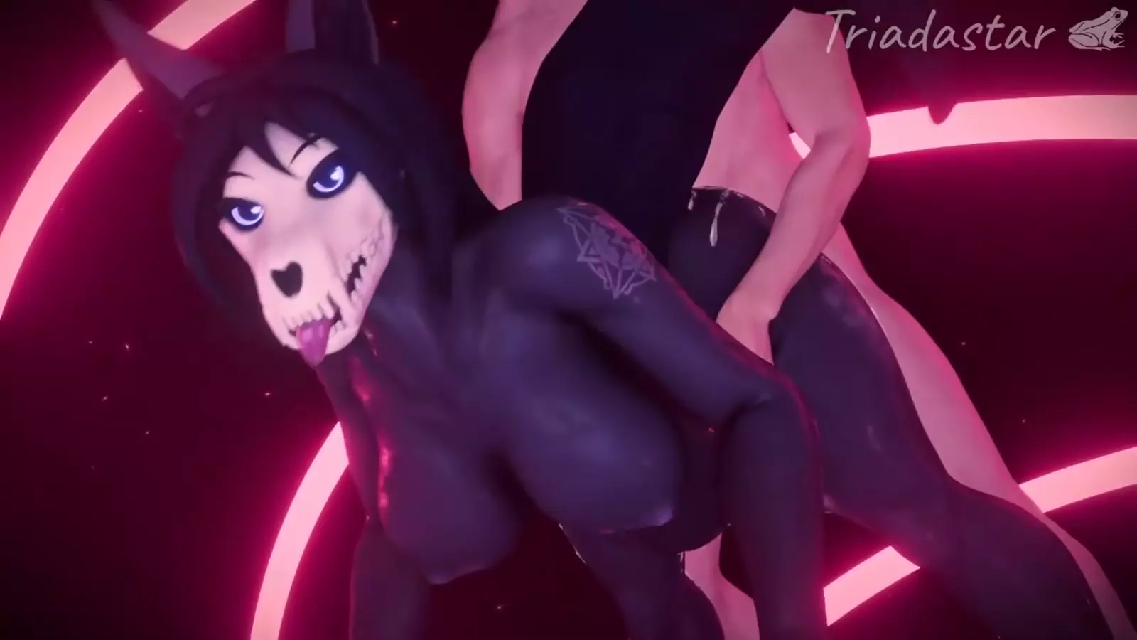 A Hentai character with a prominent thigh all riftslo and seductive expression